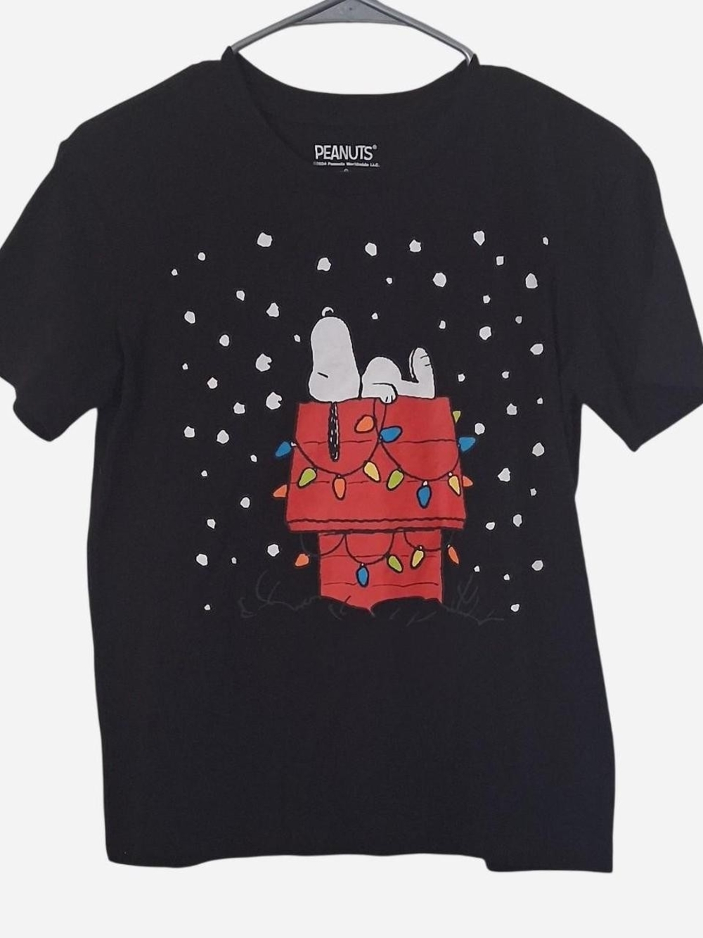 Peanuts Black Snoopy on Red Doghouse Holiday Tee